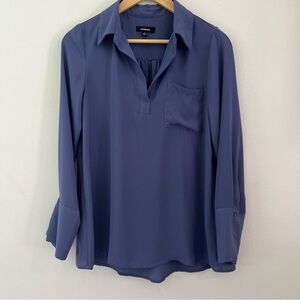 Premise V-Neck Cuffed Sleeve Pocket Long Sleeve Blouse‎ Top